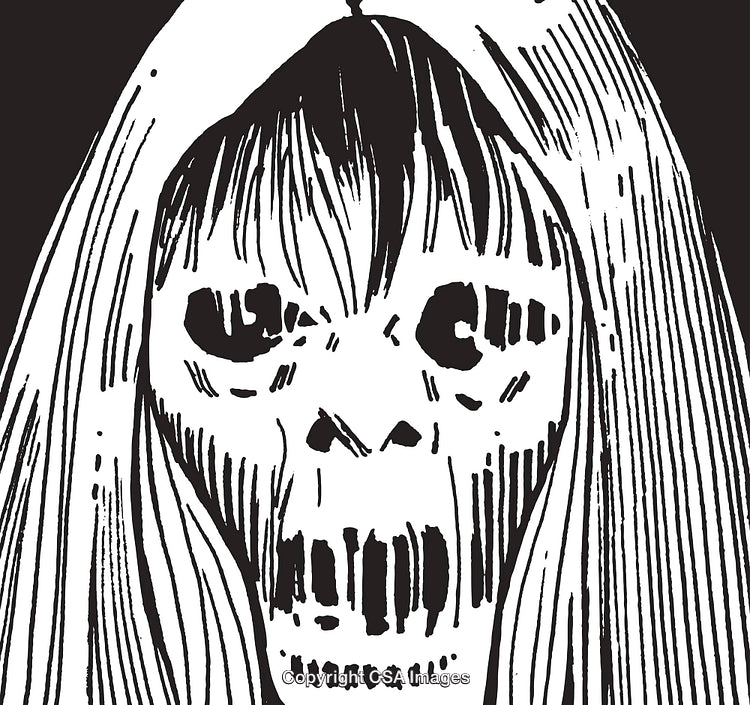 Abstract Black and White Illustration of a Spooky Skull Figure