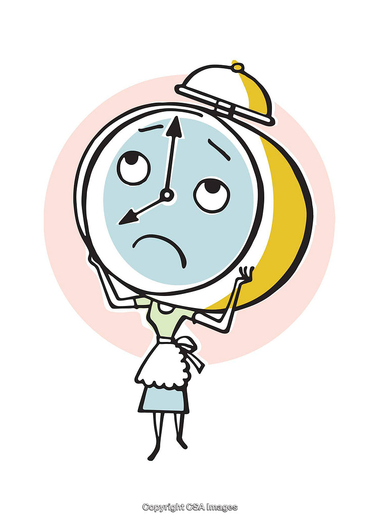 Whimsical Illustration of a Clock-Faced Character Feeling Timed Pressure
