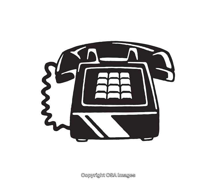 Black and White Retro Telephone Line Art Illustration