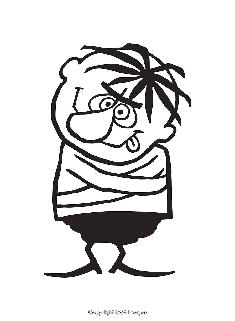 Black And White Line Art Illustration of a Quirky Character in Stripes