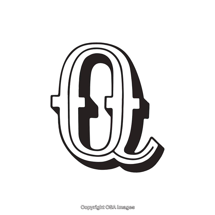 Stylized Black and White Letter Q in Vintage Typography Style