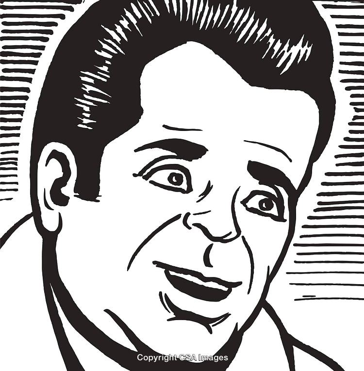 Black and White Retro Comic Style Portrait of Man With Expressive Face