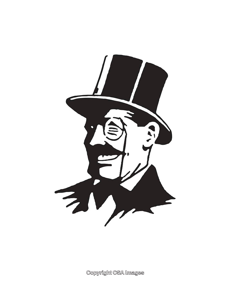 Vintage Gentleman Outline in Top Hat Monocle Drawing Line Art