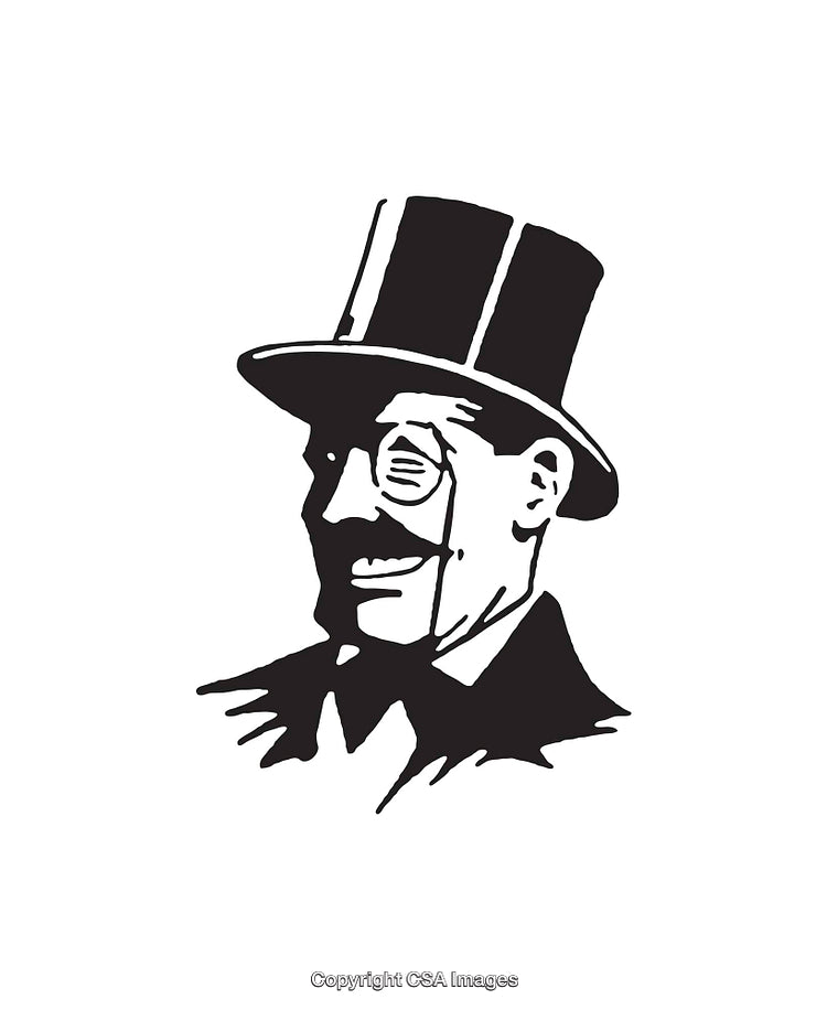 Vintage Gentleman Outline in Top Hat Monocle Drawing Line Art