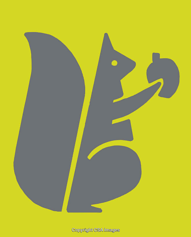 Minimalistic Gray Squirrel Icon on Bright Yellow Background