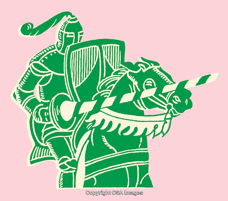 Colorful Knight and Horse Line Art Illustration on Pink Background