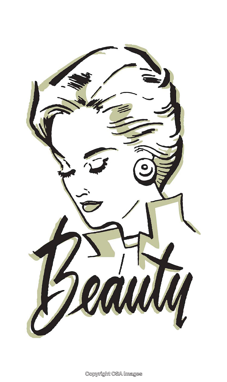 Elegant Artistic Illustration of a Retro Woman with Beauty Typography