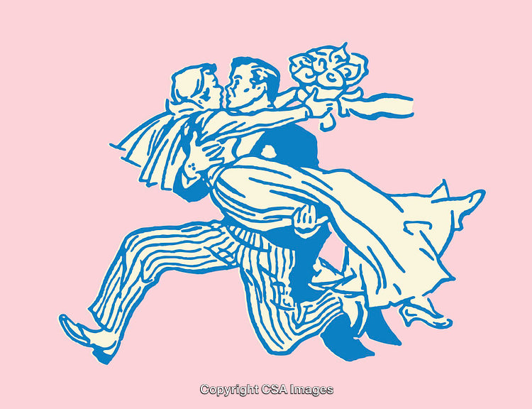 Colorful Line Art of Romantic Couple in Vintage Design Style