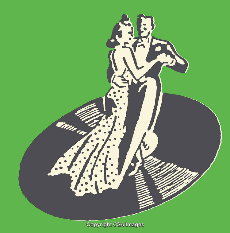 Retro-Styled Dance Scene Featuring Couple Performing an Elegant Ballroom Dance