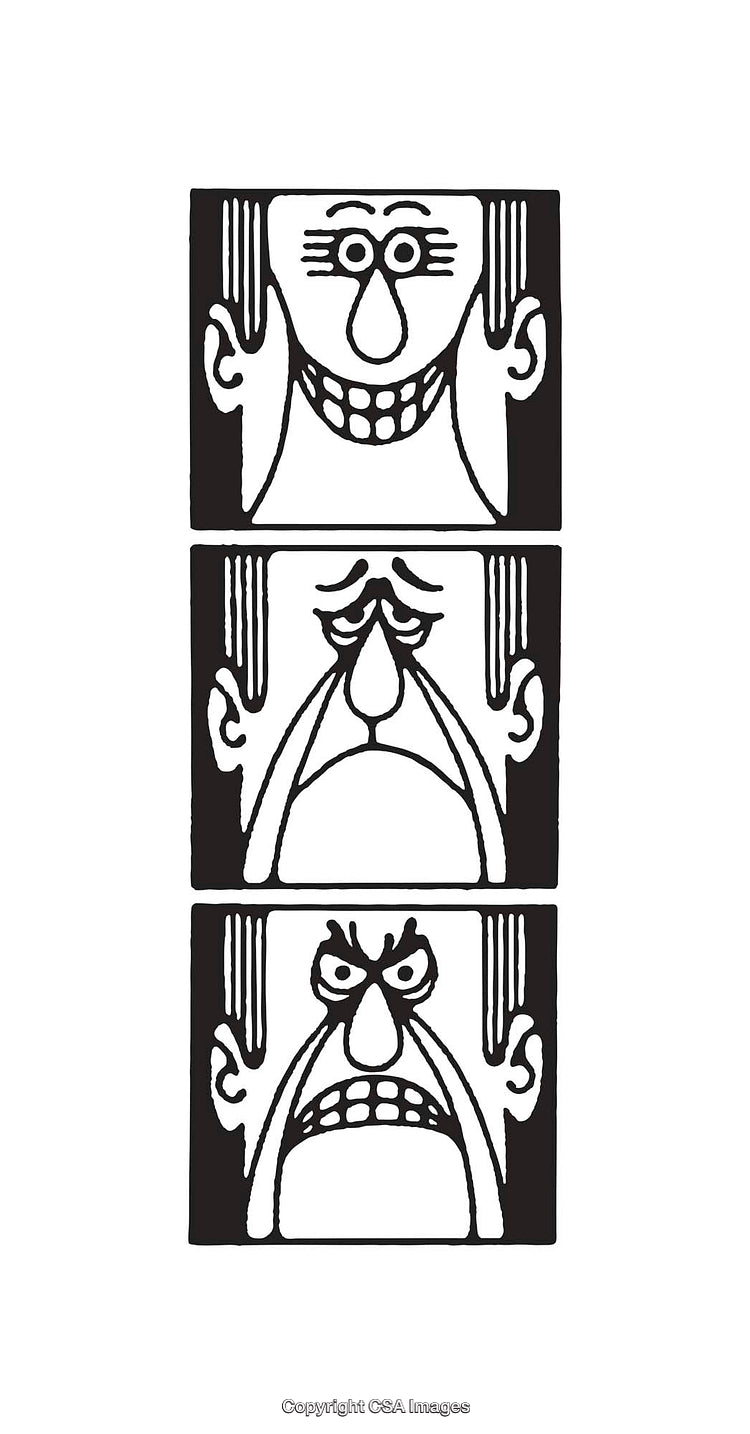 Black and White Line Art Illustrations Displaying Three Emotional States