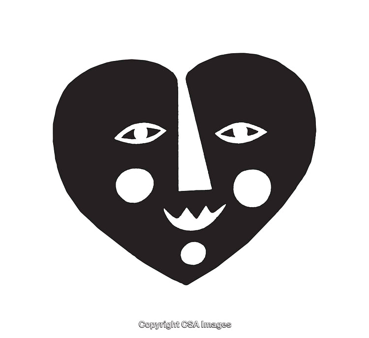 Abstract Black and White Heart Illustration With Unique Facial Features
