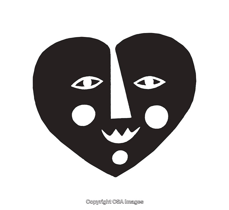 Abstract Black and White Heart Illustration With Unique Facial Features