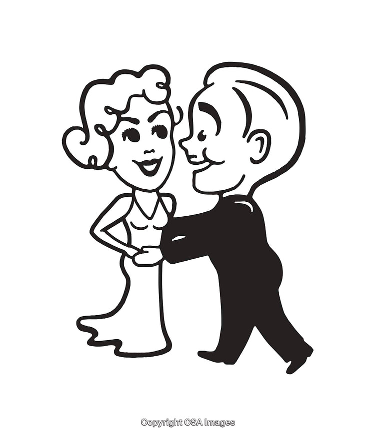 Retro Style Line Art of A Dancing Couple Caption Illustration