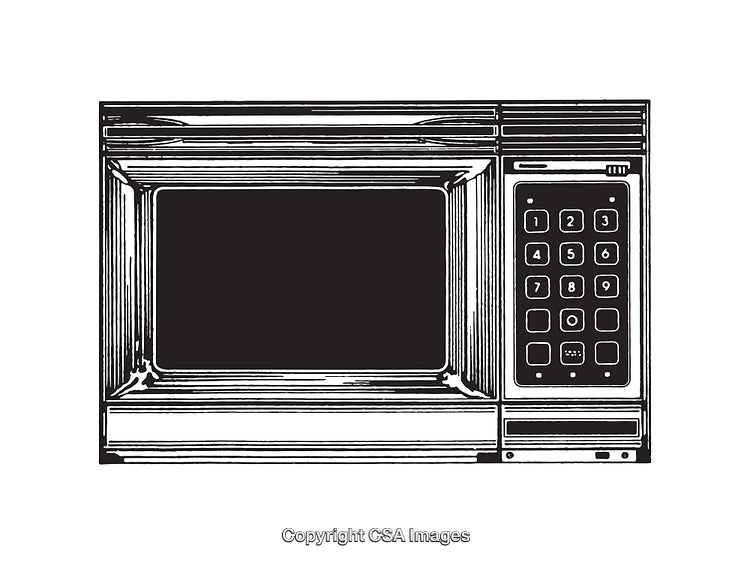 Retro Style Microwave Oven Line Art Illustration in Black and White