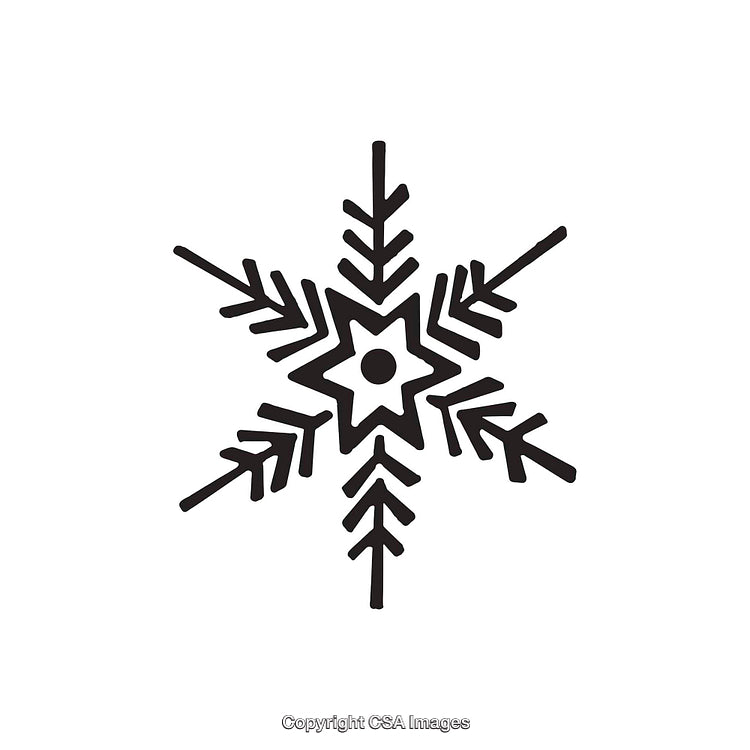 Elegant Black and White Snowflake Design with Stylized Geometric Details