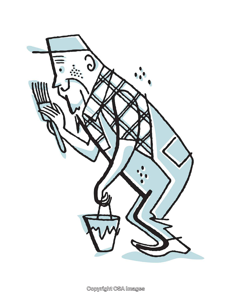 Playful Illustration of a Painter Using a Brush and Bucket