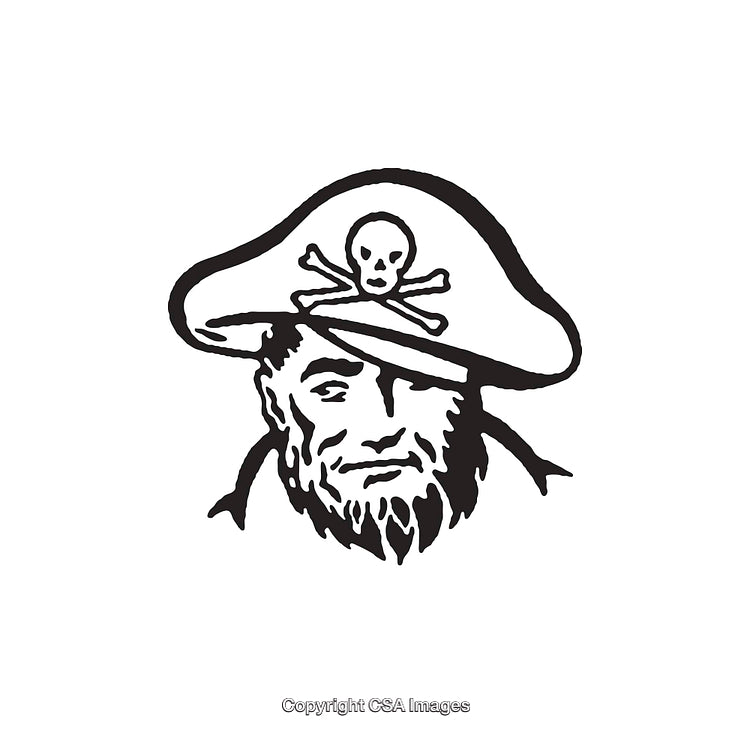 Black and White Pirate Illustration with Classic Skull and Crossbones Hat Design