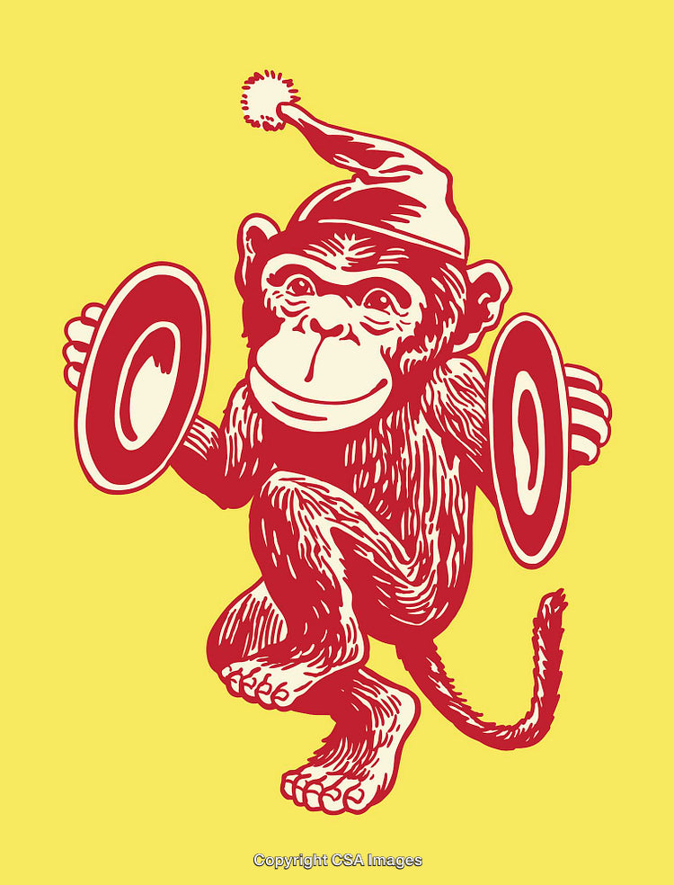 Playful Toy Monkey Illustration With Symbols and Holiday Cheer