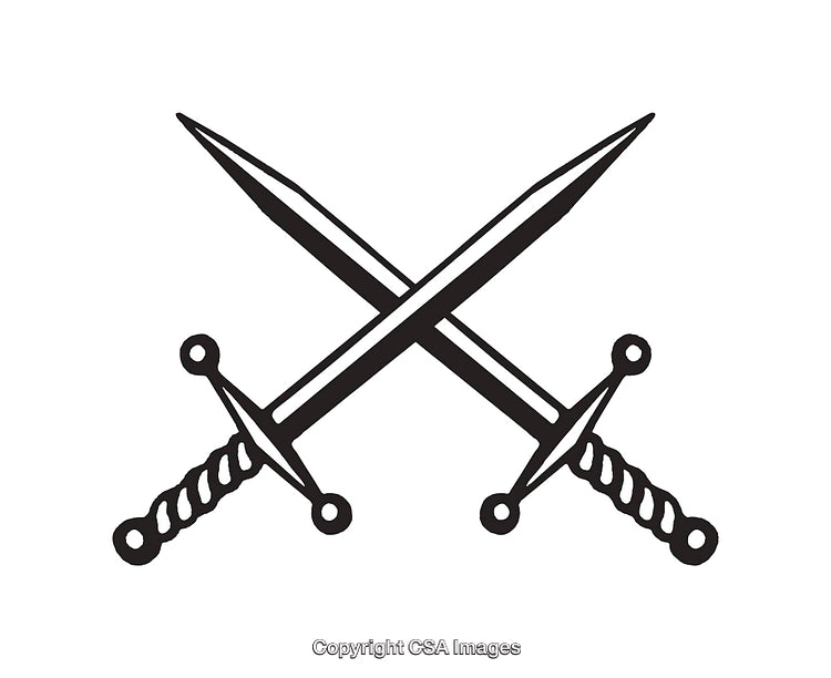 Black and White Illustration of Two Crossed Swords