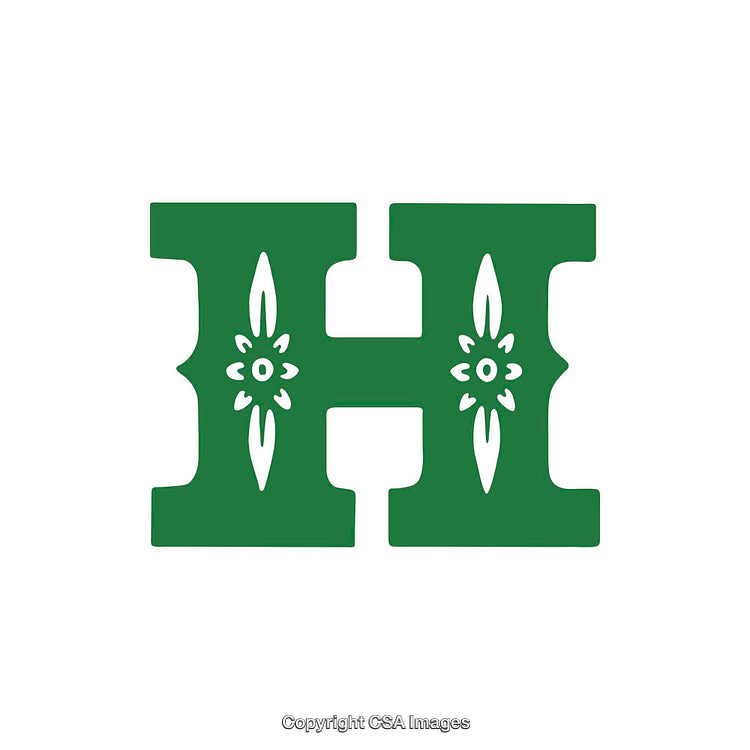 Decorative Green Letter H with Intricate Floral Pattern