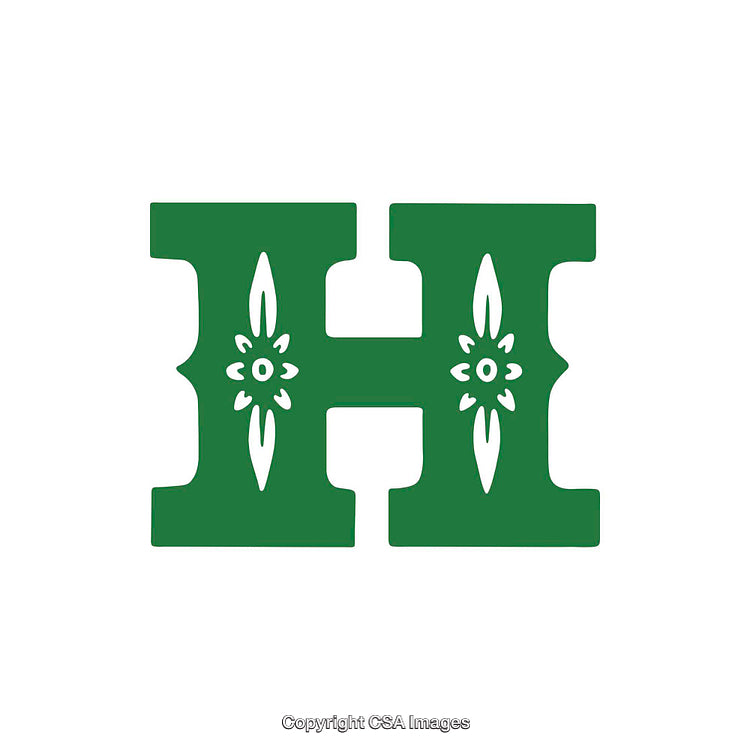 Decorative Green Letter H with Intricate Floral Pattern