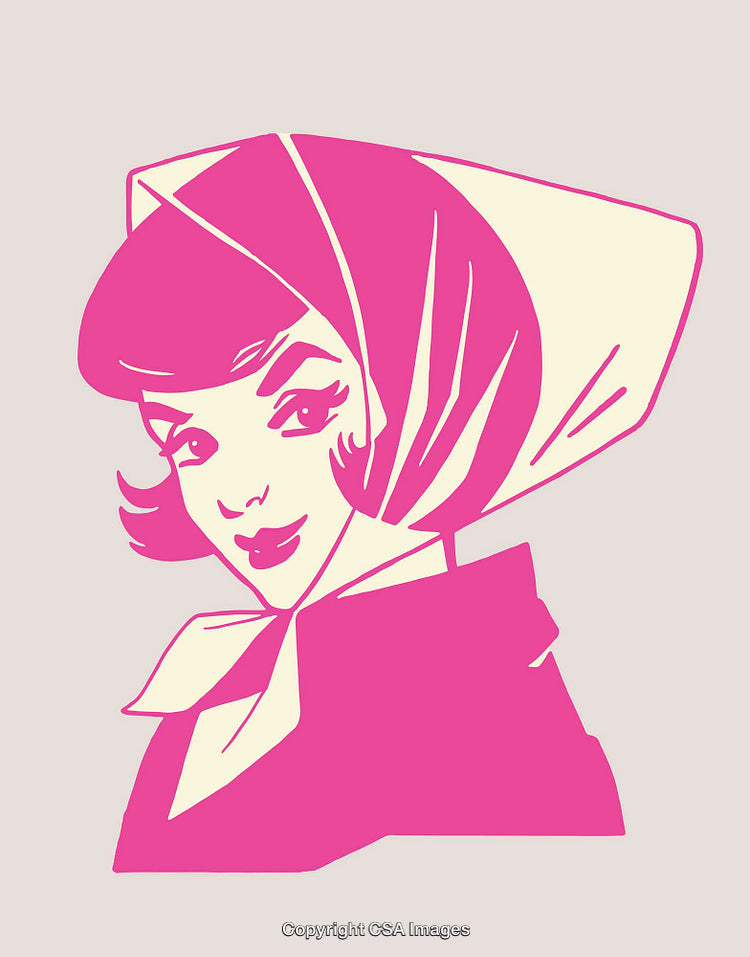 Stylish Vintage Line Art Portrait in Pink and Cream Tones