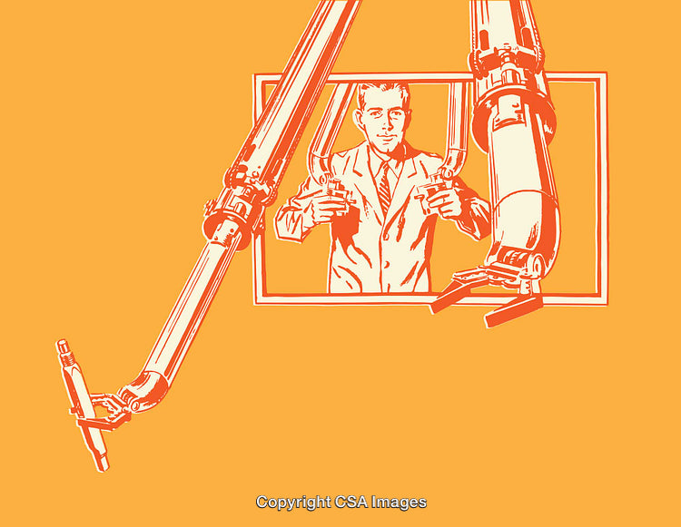 Retro Illustration of Robotics in Action Representing Technological Advancements