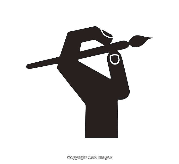 Minimalist Black and White Icon of a Hand Holding a Paintbrush