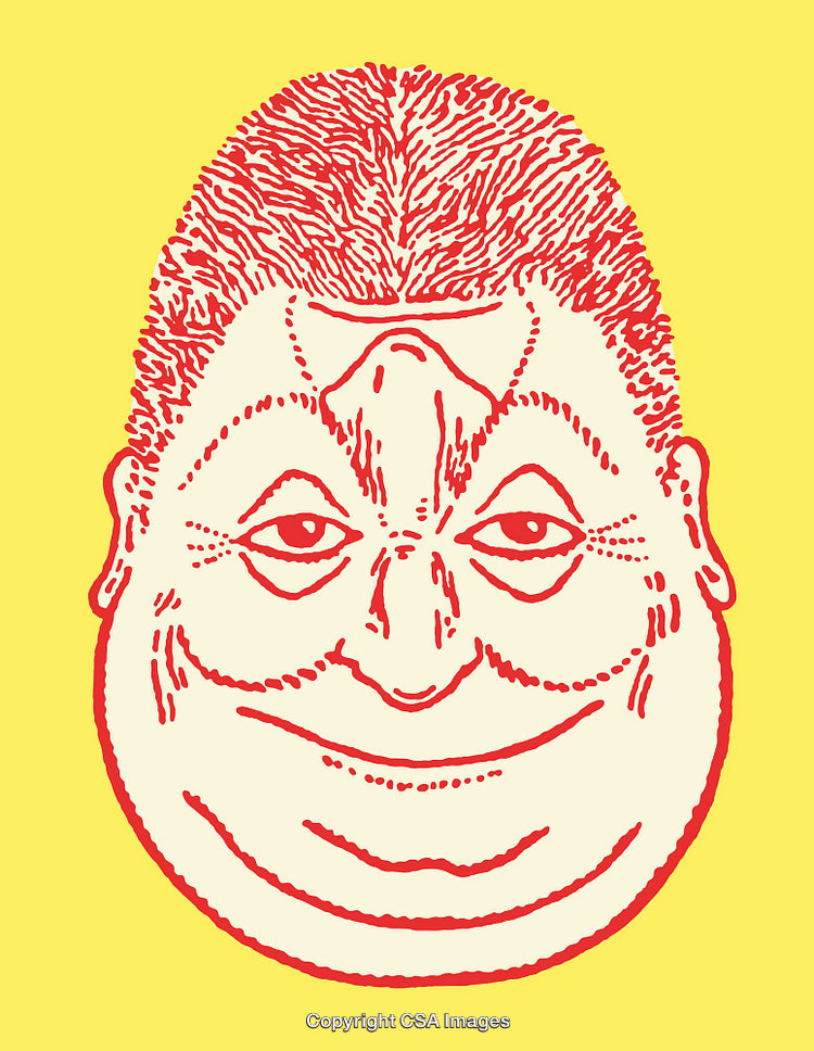Illustrated Line Art of Smiling Face with Yellow Background