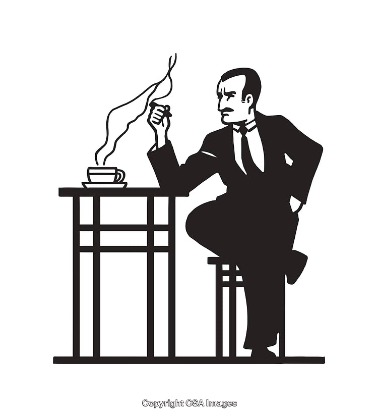 Elegant Businessman With Tea Cup and Cigarette in Minimalistic Line Art