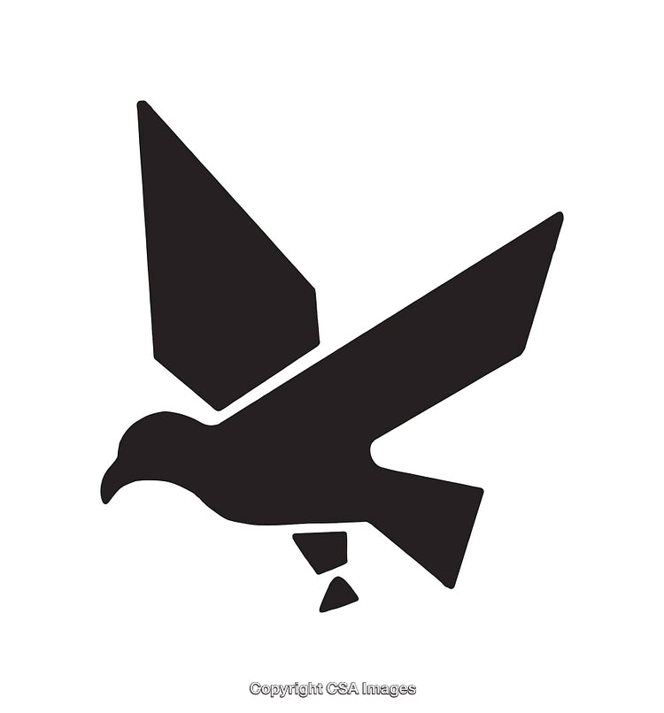 Stylized Black and White Bird Icon With Geometric Design