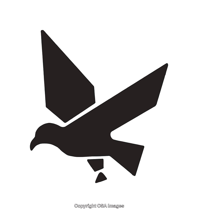Stylized Black and White Bird Icon With Geometric Design