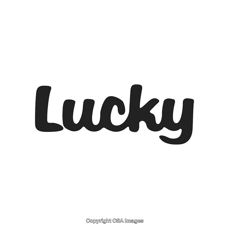 Bold Black Calligraphy Text Displaying the Word Lucky on White Background