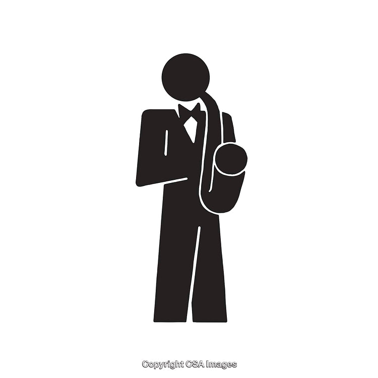 Silhouette of a Musician Playing Saxophone Icon in Black and White