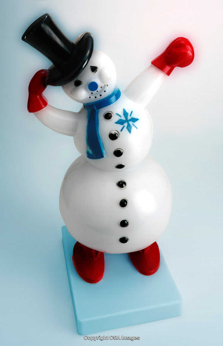 Festive Snowman Figurine with Top Hat and Red Mittens on Display