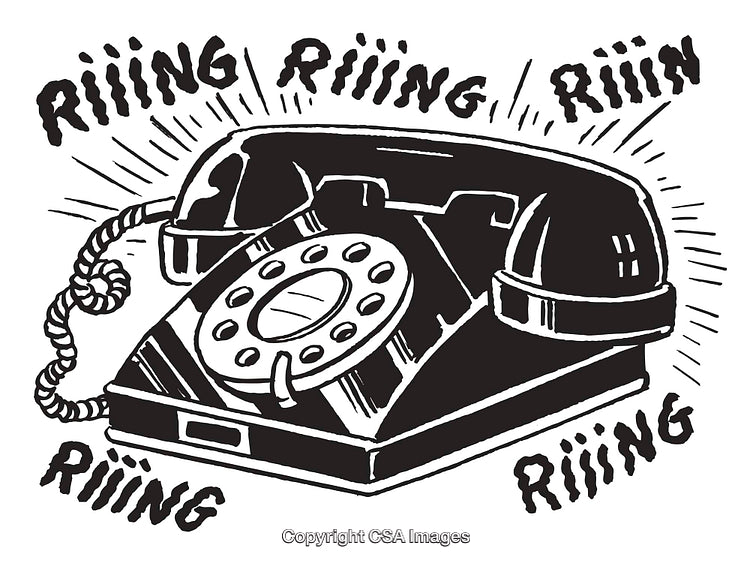 Retro Black Rotary Phone Illustration With Sound Effect Text and Vibrant Lines