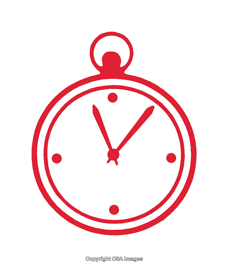 Minimalistic Red and White Illustration of a Classic Pocket Watch