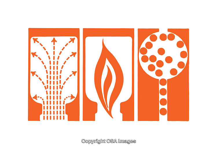 Conceptual Icons Depicting Airflow, Flame, and Particle Movement
