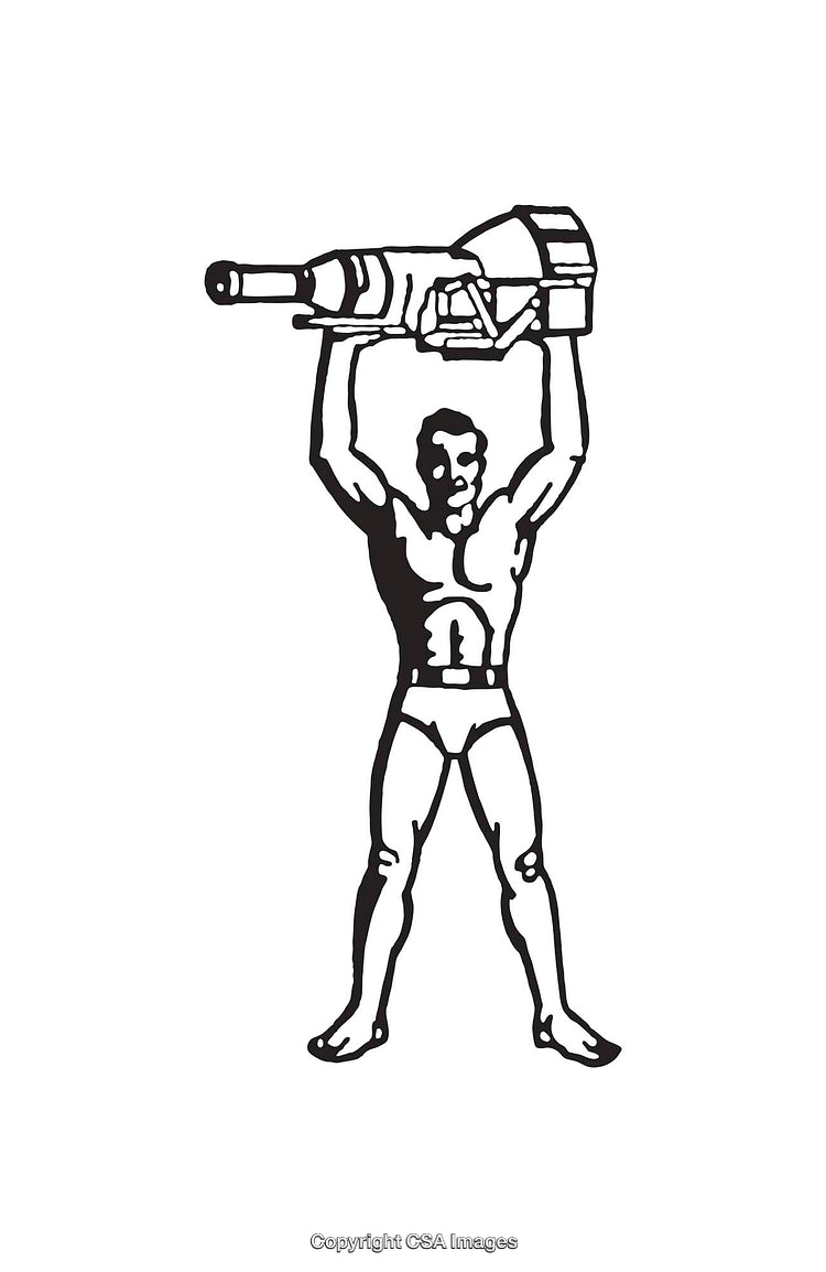 Black and White Line Art of a Man Lifting an Object