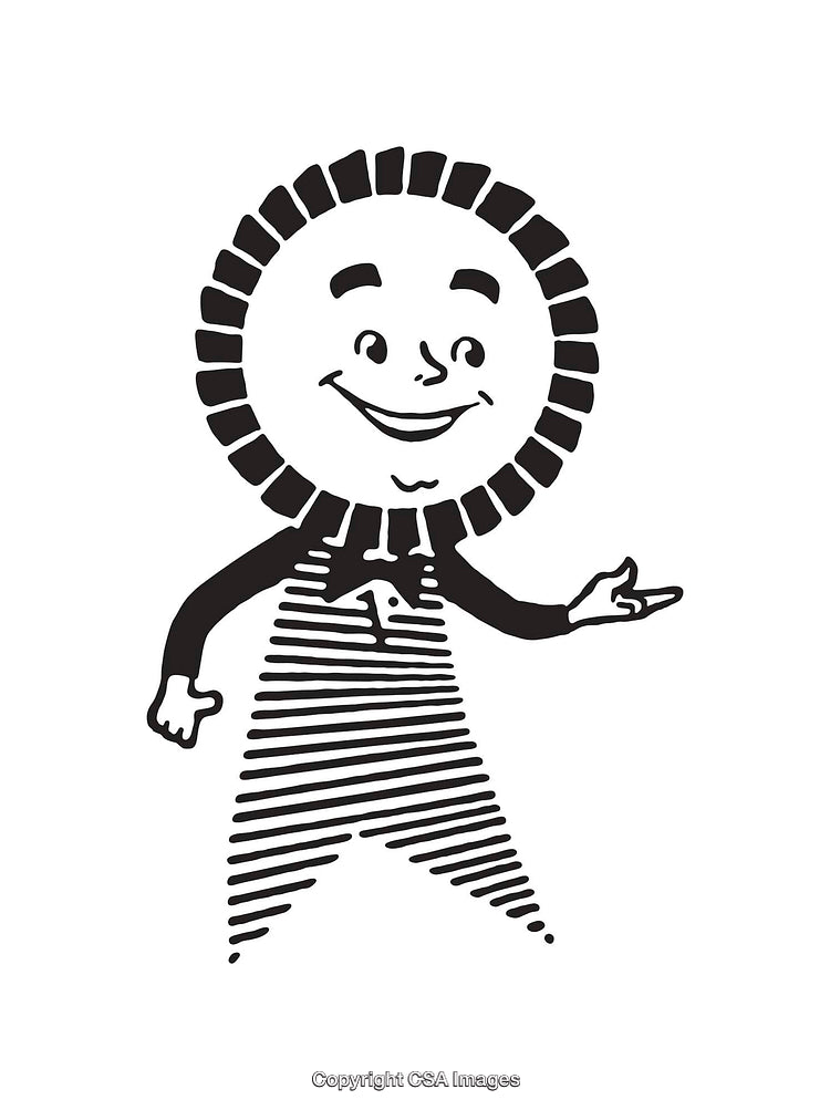 Vintage Line Art Illustration of a Character with a Sunlike Head