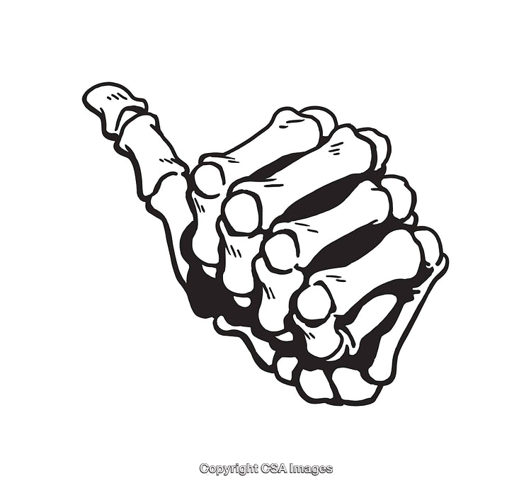 Skeleton Hand in Shaka Sign Gesture Black and White Line Drawing