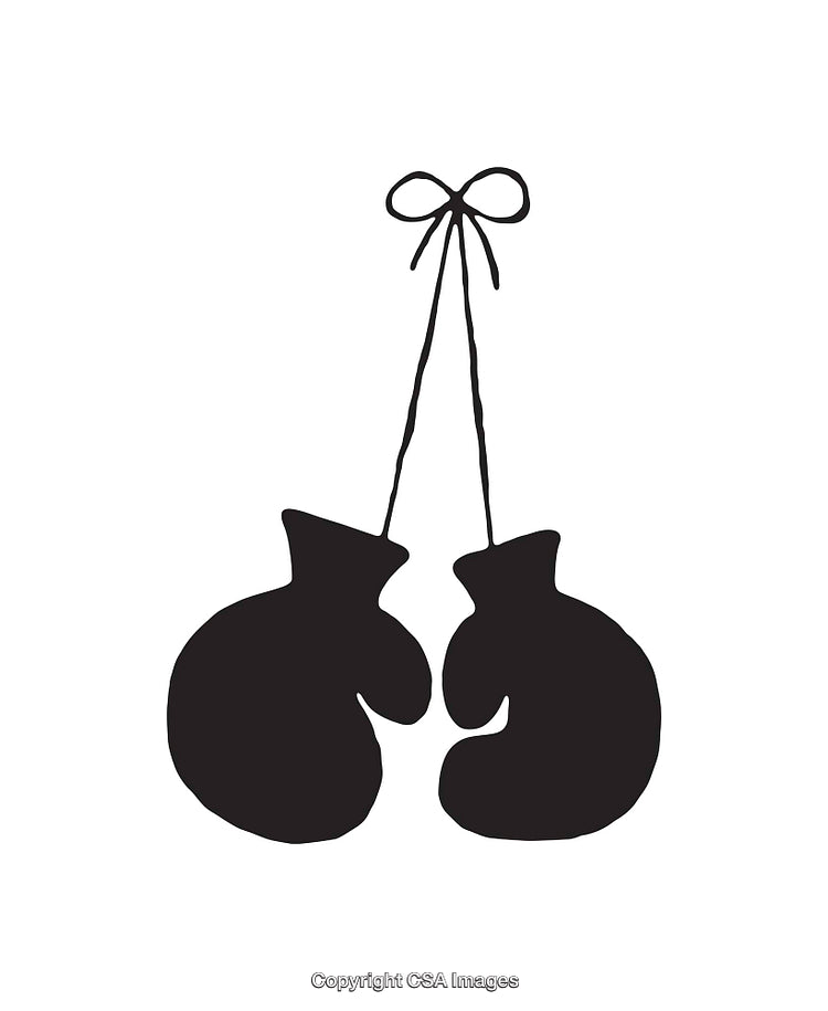 Black and White Silhouette of Hanging Boxing Gloves on Strings
