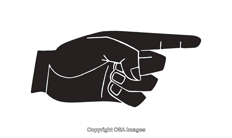 Black and White Line Art Illustration of a Pointing Hand