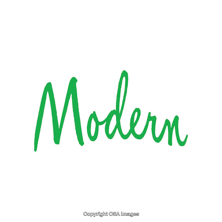 Green Text 'Modern' in Handwritten Style on White Background