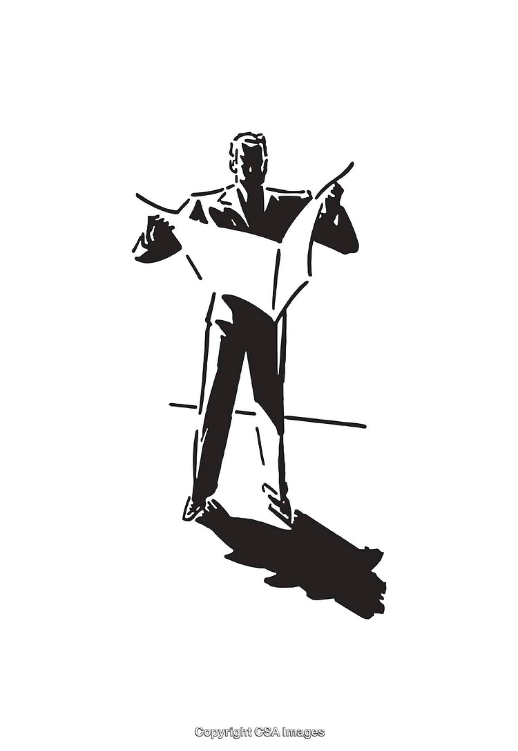 Black and White Line Art Illustration of a Man Reading a Newspaper
