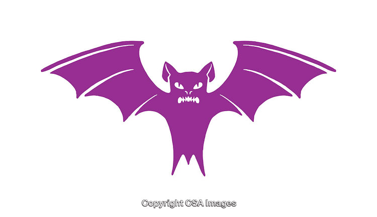 Purple Bat Icon With Spread Wings and Fierce Expression in Graphic Style