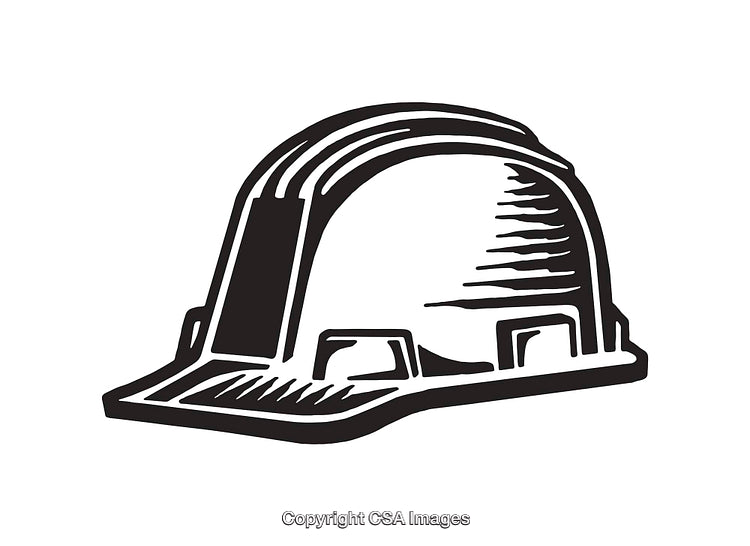 Black and White Line Art Illustration of a Safety Helmet