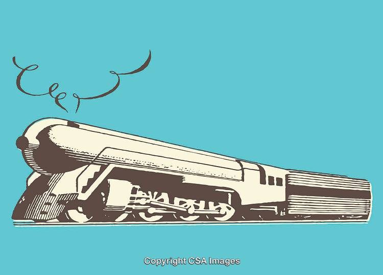 Retro Steam Locomotive Illustration in Vintage Style with Streamlined Design