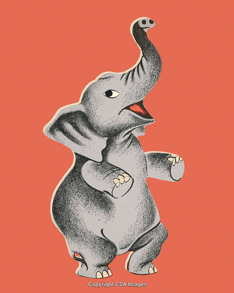 Illustration of a Cheerful Elephant Standing on a Vibrant Orange Background