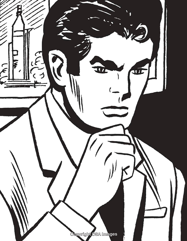Retro Style Illustration of a Thoughtful Man in a Suit